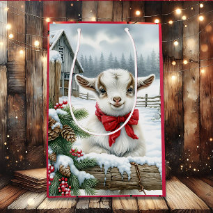Sacola Para Presentes Média Gato Festivo Bonito no Natal da Fazenda