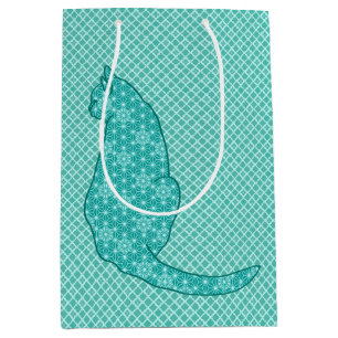 Sacola Para Presentes Média Gato Japonês - Turquoise Kimono Impressão