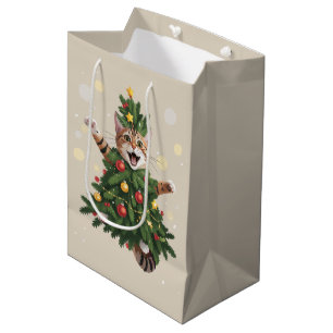 Sacola Para Presentes Média Gato Laranja Açafrão Árvore de Natal Natal Fofo