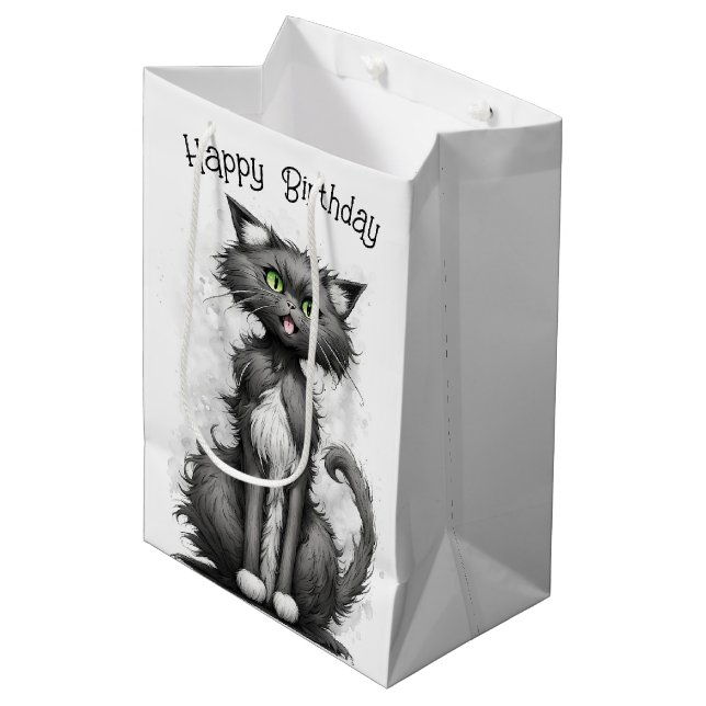 Sacola Para Presentes Média Gato Louco Para Aniversário (Frente inclinada)