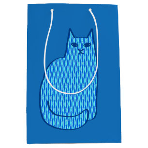 Sacola Para Presentes Média Gato Moderno do Século médio, Cobalto e Azul Claro