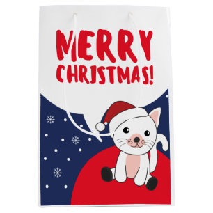 Sacola Para Presentes Média Gato Natal Neve Animais de inverno Gatos Presente
