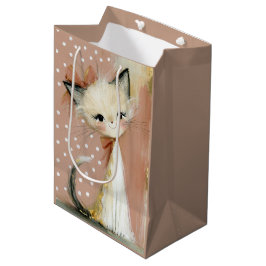 Sacola Para Presentes Média Gato Pintado em Folha de Ouro Rosa Terracota