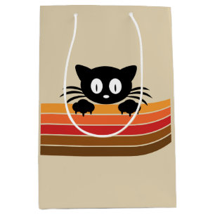 Sacola Para Presentes Média Gato preto bonito com tiras retrorreflectoras
