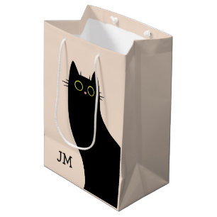 Sacola Para Presentes Média Gato preto bonito no estilo do Meio século