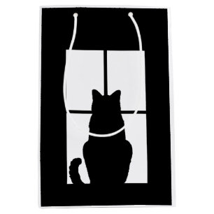 Sacola Para Presentes Média Gato Preto Clique para Personalizar a Opção de Cor