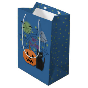 Sacola Para Presentes Média Gato Preto e Abóbora Não Assustam Halloween