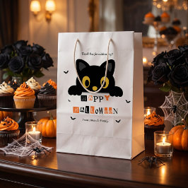 Sacola Para Presentes Média Gato Preto Fofo de Halloween