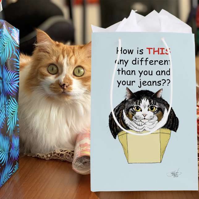 Sacola Para Presentes Média Gato Tabby Gordinho Engraçado Caixa (Criador carregado)
