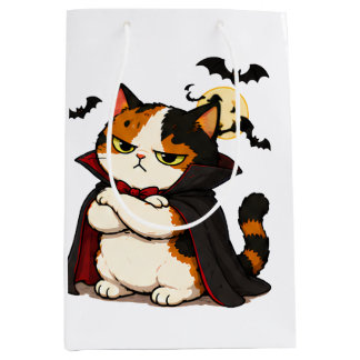 Sacola Para Presentes Média Gato Vampiro Mal-humorado de Halloween 