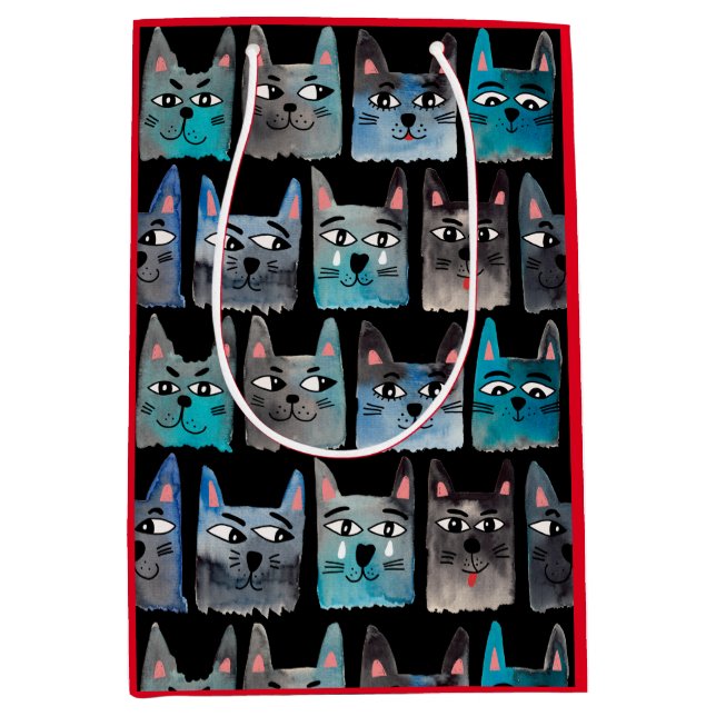 Sacola Para Presentes Média Gatos azuis (Frente)