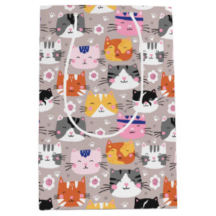 Sacola Para Presentes Média Gatos Coloridos Fofos