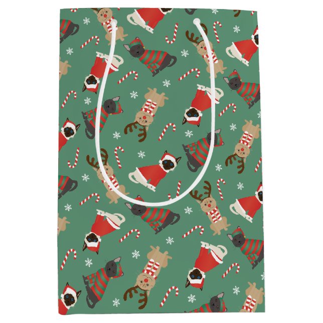 Sacola Para Presentes Média Gatos de Natal (Frente)