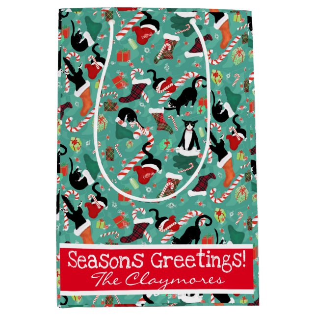 Sacola Para Presentes Média Gatos Engraçados e Meias Bolsa de Presente Persona (Frente)