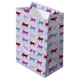 Sacola Para Presentes Média Gatos Ilustrados Fofos Andando Padrão Roxo