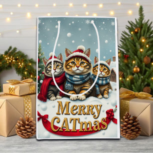Sacola Para Presentes Média Gatos no Natal de Papoilas e Chapéus