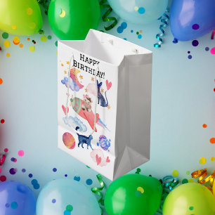 Sacola Para Presentes Média Gatos Personalizados Do Espaço De Vaca Gatos Da Lu