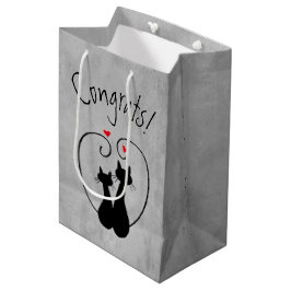 Sacola Para Presentes Média Gatos Pretos com Corações 