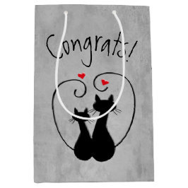 Sacola Para Presentes Média Gatos Pretos com Corações