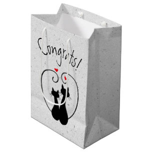 Sacola Para Presentes Média Gatos Pretos com Corações Vermelhos