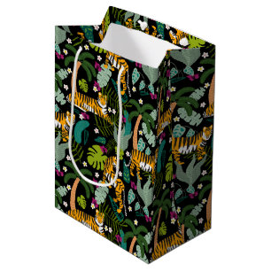 Sacola Para Presentes Média Gatos Safari Pretos Da Selva Botânica Do Tigre Tro