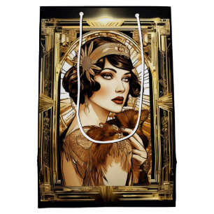 Sacola Para Presentes Média Gatsby Flapper Girl brunette, festa temática de 19