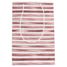 Sacola Para Presentes Média Gelado Chic - Listras Brancas Rosa