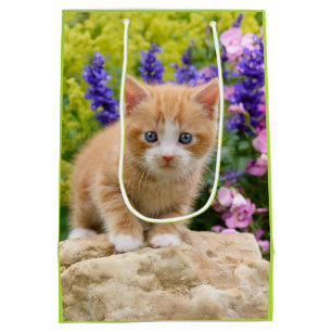 Sacola Para Presentes Média Gengibre Gengibre Gengibre Gata Flor de Jardim