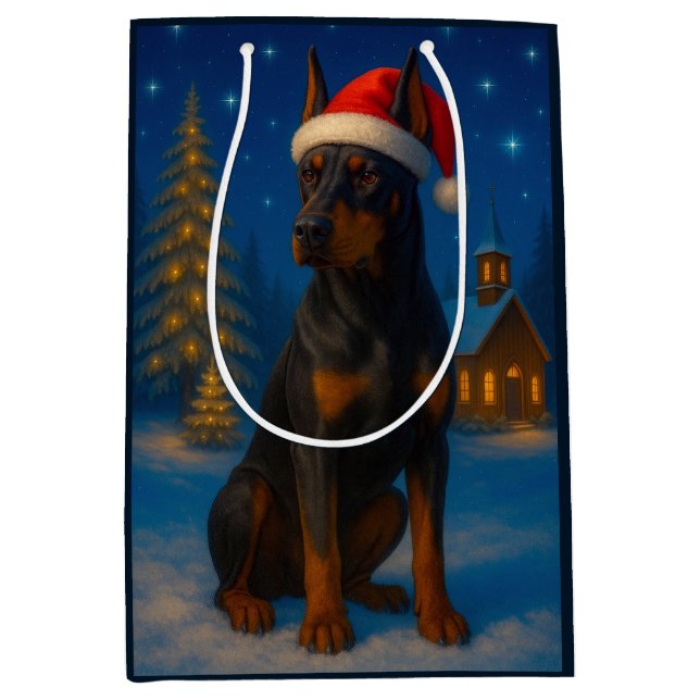 Sacola Para Presentes Média German Pinscher Holiday  (Frente)