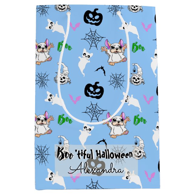 Sacola Para Presentes Média Ghost Bulldog Halloween Gift Bag (Frente)