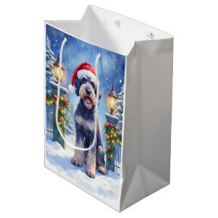 Sacola Para Presentes Média Giant Schnauzer Cerca de Ferro Nevada Papai Noel N