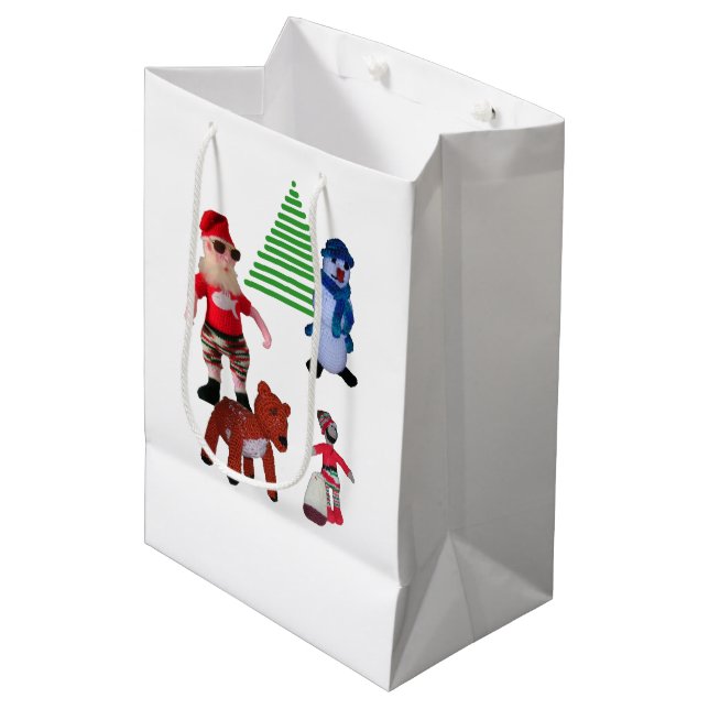 Sacola Para Presentes Média Gift Bag - Christmas Dolls and Holly (Frente inclinada)