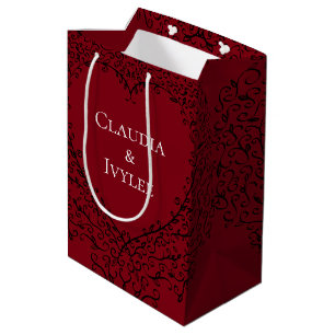 Sacola Para Presentes Média Gift Bag de Casamento Gótico do Coração Vermelho e
