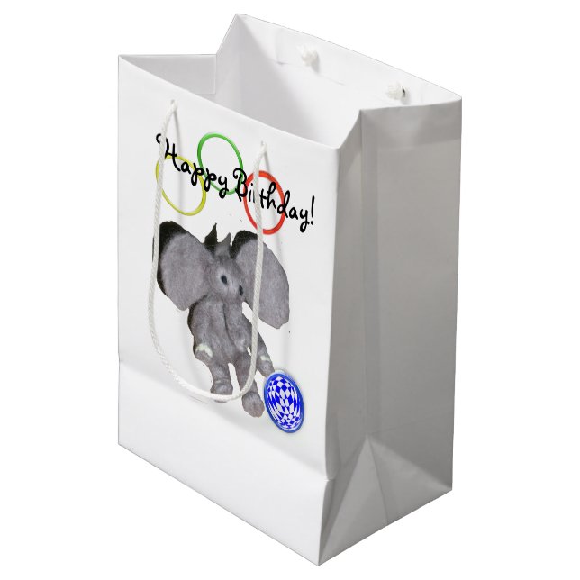Sacola Para Presentes Média Gift Bag - Elefante Feliz de Aniversário (Frente inclinada)