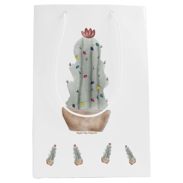 Sacola Para Presentes Média Gift Bag Holiday Cactus (Frente)