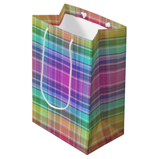 Sacola Para Presentes Média Gift Bag - Rainbow Madras (Frente inclinada)