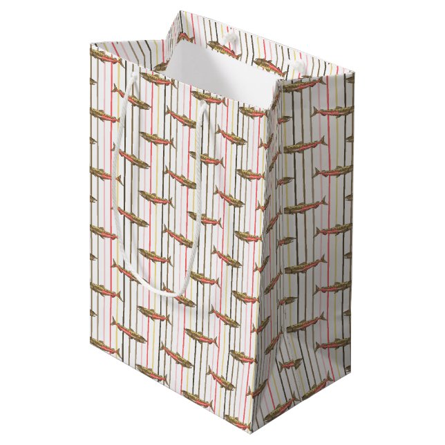Sacola Para Presentes Média Gift Bag - Salmão Chinook em Stripes (Frente inclinada)
