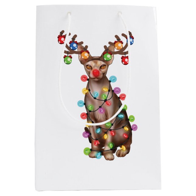 Sacola Para Presentes Média Gift Ferioso de Natal Engraçado de Gato Sphynx Glu (Frente)