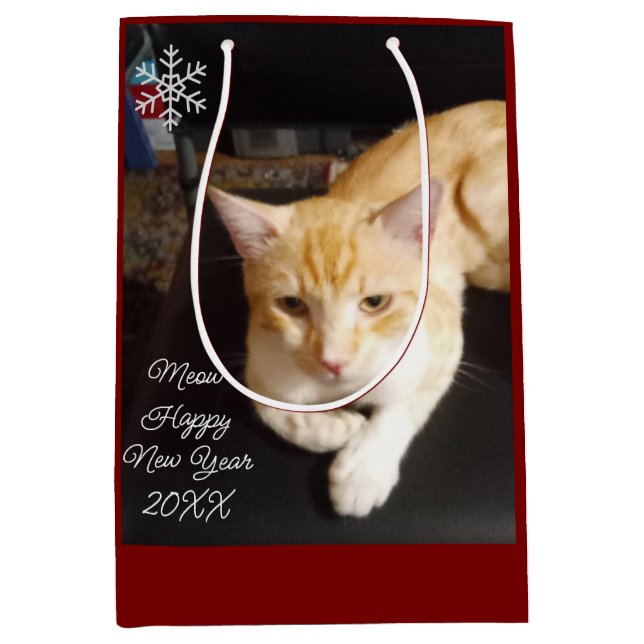 Sacola Para Presentes Média Ginger Cat Photo Text Customize (Frente)