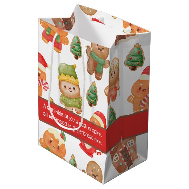 Sacola Para Presentes Média Gingercake Man Cookies Férias de Natal (Frente inclinada)
