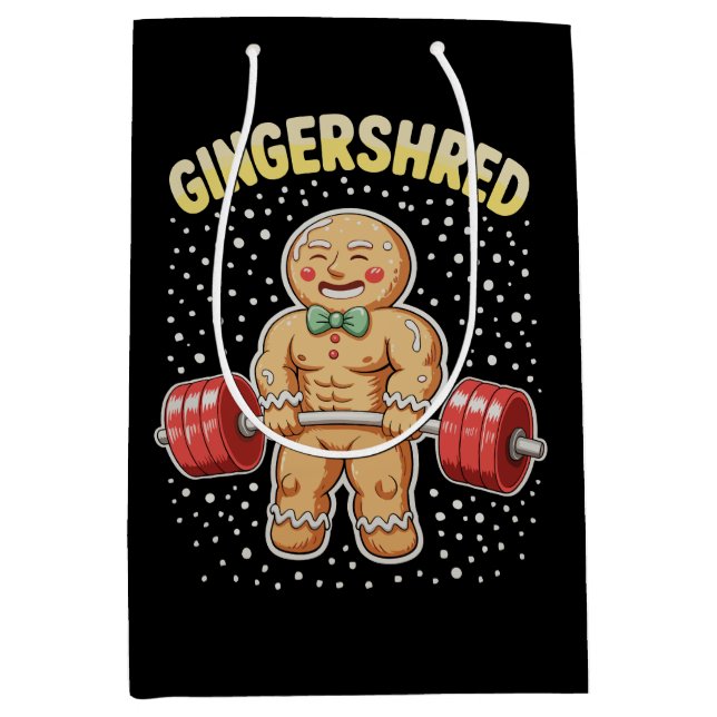 Sacola Para Presentes Média Gingershed Christmas Gingerbird Gym Bodybuilding (Frente)