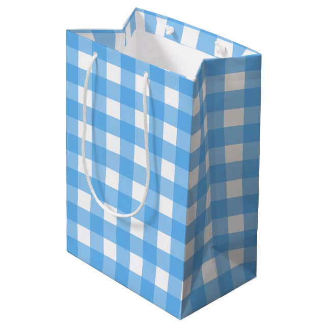 Sacola Para Presentes Média Gingham azul (Verso inclinado)