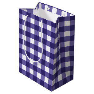 Sacola Para Presentes Média Gingham azul marinho