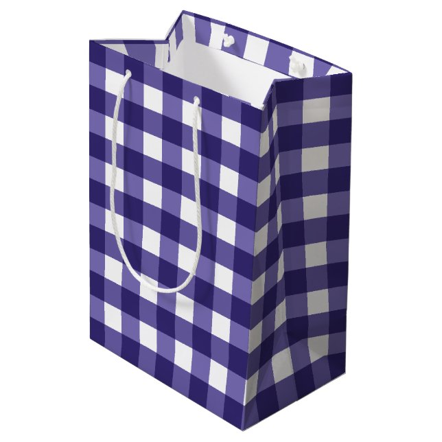 Sacola Para Presentes Média Gingham azul marinho (Verso inclinado)
