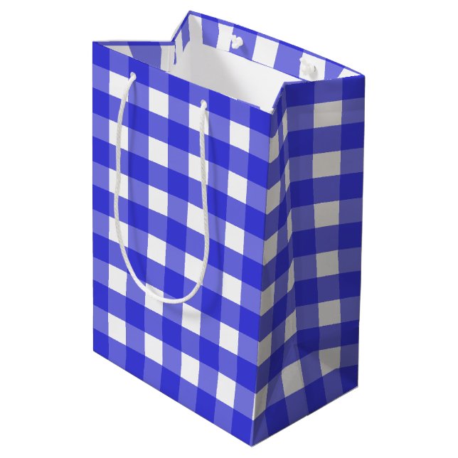 Sacola Para Presentes Média Gingham azul-real (Verso inclinado)