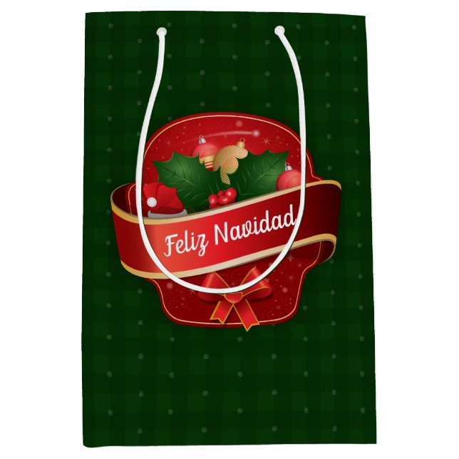 Sacola Para Presentes Média Gingham Feliz Navidad (Frente)