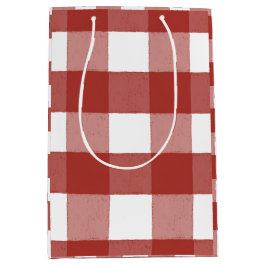 Sacola Para Presentes Média Gingham Gift Bag Vermelho e Branco