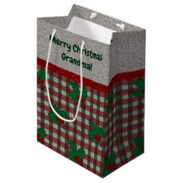 Sacola Para Presentes Média Gingham Natal 1940 - Personalizado