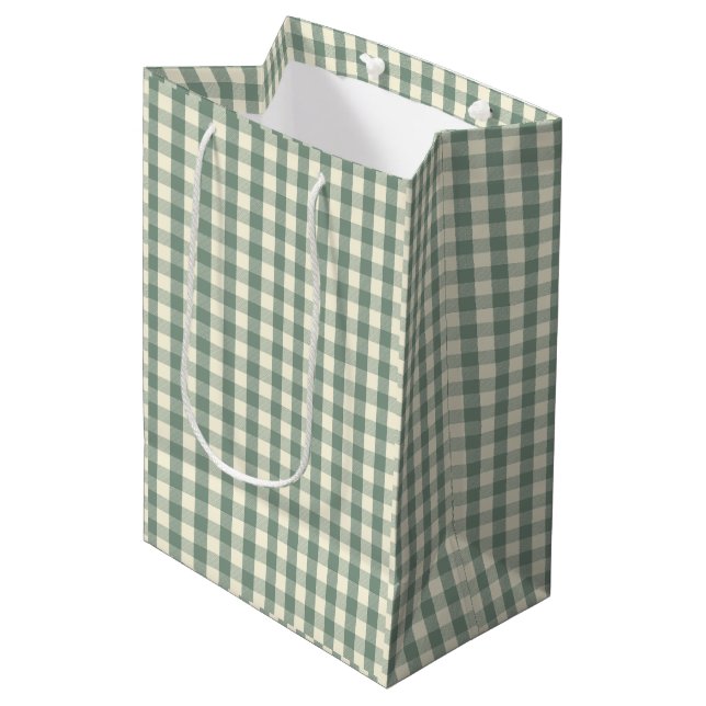 Sacola Para Presentes Média Gingham Xadrez de Verificação de Buffalo Verde (Frente inclinada)