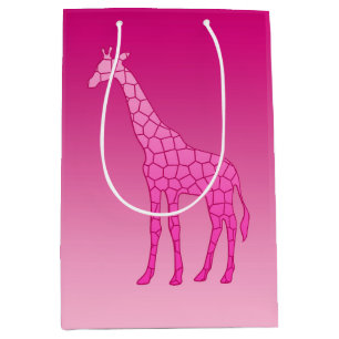 Sacola Para Presentes Média Girafa, fúcsia e luz geométricos modernos - rosa